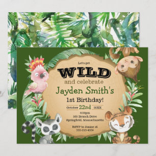 Wild One Exotic Animal Birthday Invitation Kaart