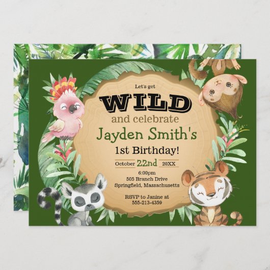 Wild One Exotic Animal Invitation Anniversaire (Devant / Derrière)