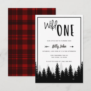 Wild One First Birthday Boy Modern Forest Simple Kaart
