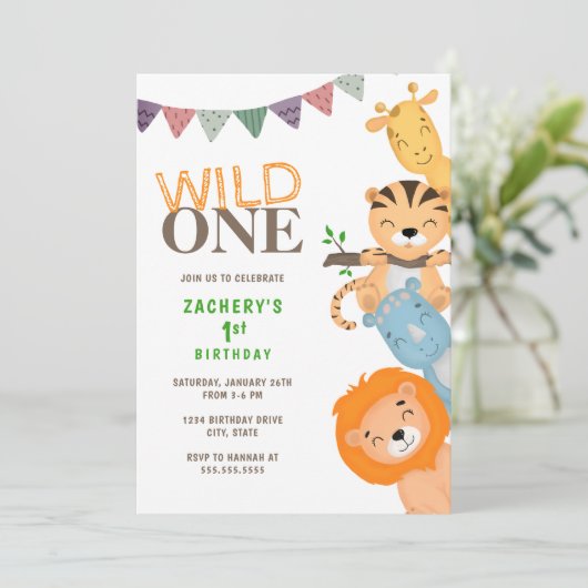 Wild One First Birthday Invitation (Debout devant)