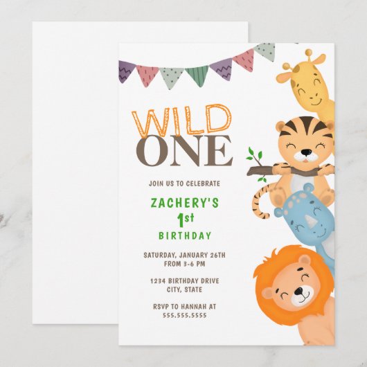 Wild One First Birthday Invitation (Devant / Derrière)