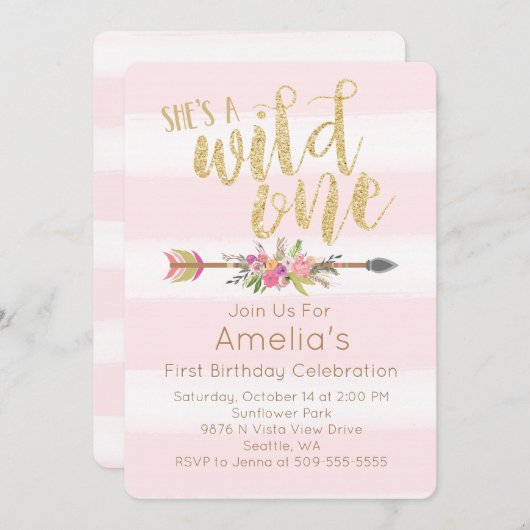Wild One First Birthday Invitation (Devant / Derrière)