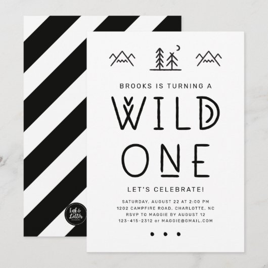 Wild One First Birthday Invitation (Devant / Derrière)