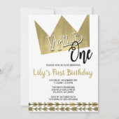 Wild One First Birthday Invitation Black & Gold (Devant)