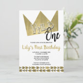Wild One First Birthday Invitation Black & Gold (Debout devant)