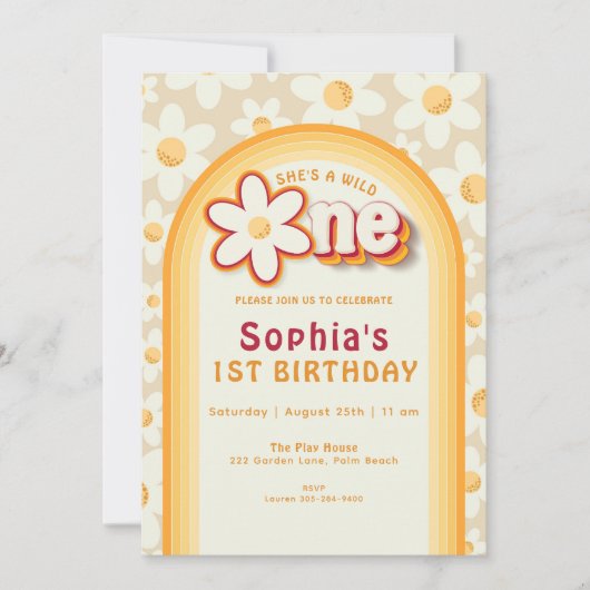 Wild One First Birthday Invitation | Boho Daisy & Kaart (Voorkant)