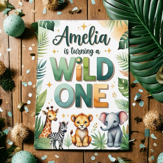 Wild One First Birthday Invitation Card | Amelia