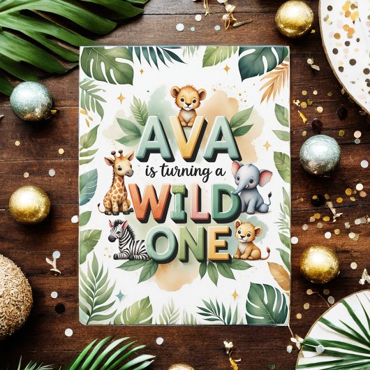 Wild One First Birthday Invitation Card | Ava