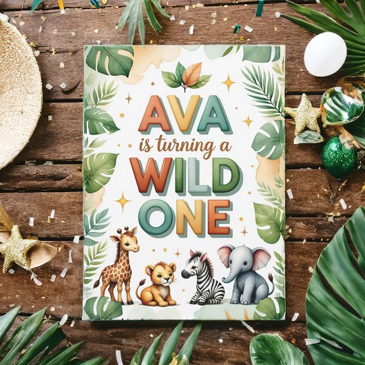 Wild One First Birthday Invitation Card | Ava