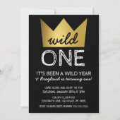 Wild One First Birthday Invitation Gold Crown (Devant)