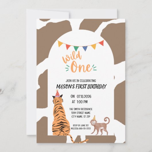 Wild One First Birthday Invitation Kaart (Voorkant)