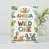 Wild One First Birthday Invitation Kaart | Amelia (Staand voorkant)
