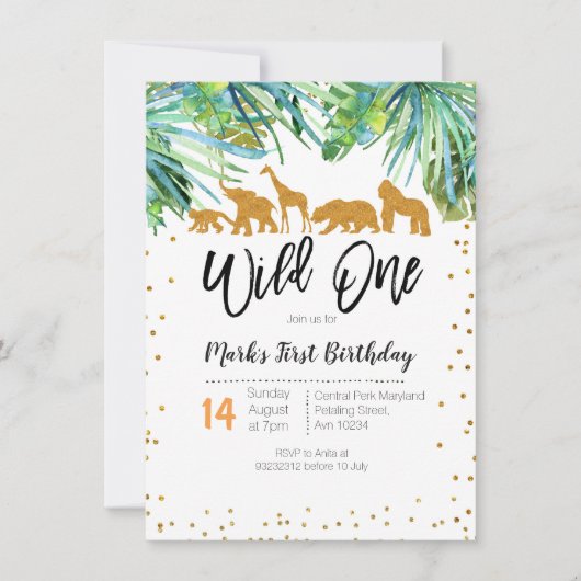 Wild One First Birthday Invitation Safari vertrekt Kaart (Voorkant)