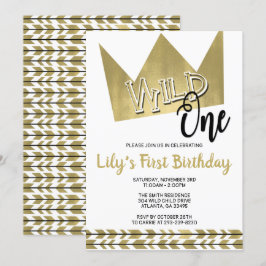 Wild One First Birthday Invitation Zwart en Goud Kaart