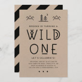 Wild One First Birthday Kraft Invitation Kaart (Voorkant / Achterkant)