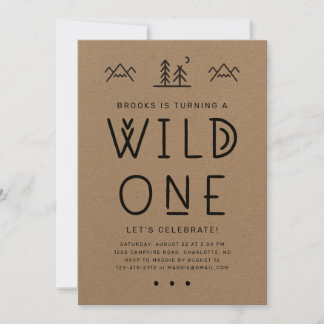 Wild One First Birthday Kraft Invitation Kaart