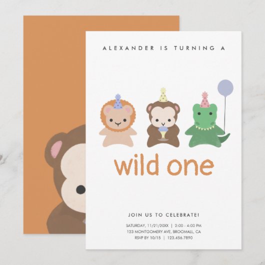 Wild One First Birthday Party Simple Kaart (Voorkant / Achterkant)
