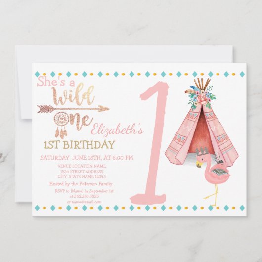 Wild One, Flèches, Flamant rose Boho Invitation An (Devant)