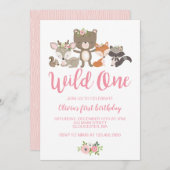 Wild One Floral Woodland Animal First Birthday Inv Kaart (Voorkant / Achterkant)