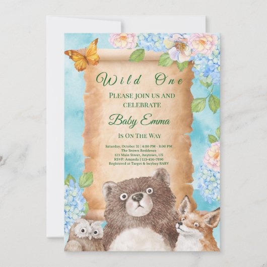 Wild One Forest Baby Shower Watercolor Art Kaart (Voorkant)