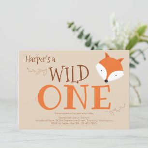 Wild One Fox First Birthday Invitation Kaart