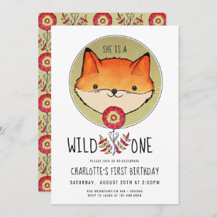 Wild One Fox First Birthday Kaart