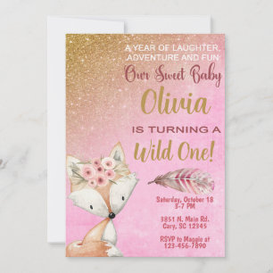 Wild One fox woodland 1e verjaardag uitnodiging. Kaart