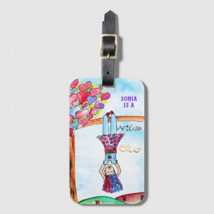 WILD ONE Gepersonaliseerde Boho Fun Art Paarse Mei Bagagelabel