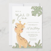 Wild One Giraffe 1er Invitation anniversaire (Devant)