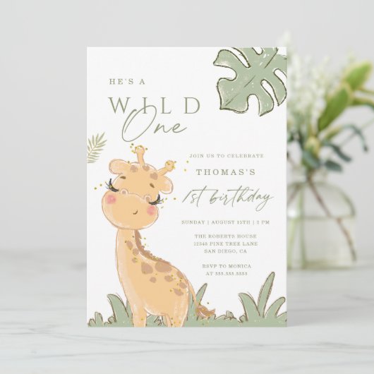 Wild One Giraffe 1er Invitation anniversaire (Debout devant)