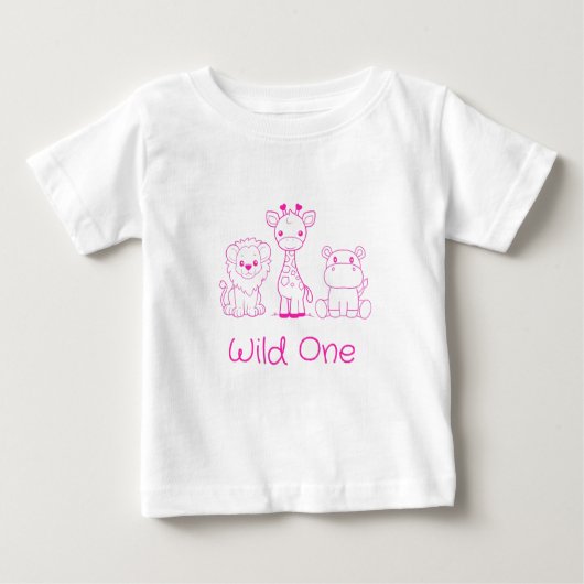 "Wild One" Giraffe, Lion, Hippo Roze Omtrek (Voorkant)