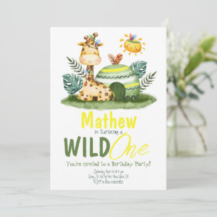 Wild One Giraffe Safari Invitation d'anniversaire
