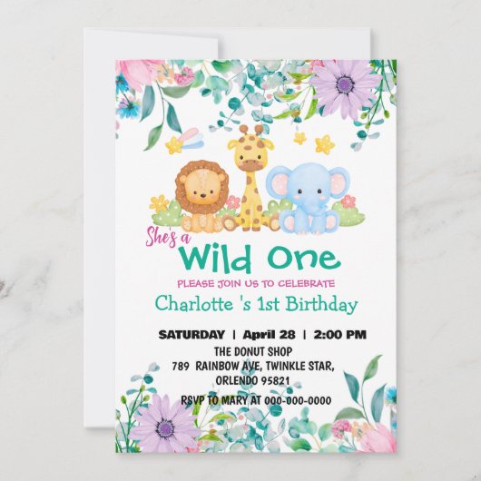 Wild One Giraffe Zoo oerwoud 1e Dierenverjaardag Kaart (Voorkant)