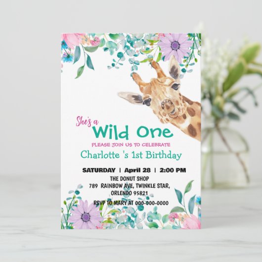 Wild One Giraffe Zoo oerwoud 1e Dierenverjaardag Kaart (Staand voorkant)