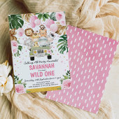 Wild One Girl 1st Birthday Oerwoud Safari Animals Kaart