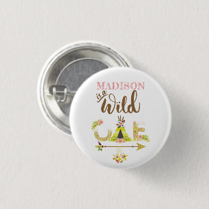 Wild One Girl First Birthday Personalized Ronde Button 3,2 Cm