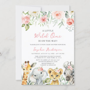 Wild One Girl Safari Oerwoud Animals Baby shower Kaart