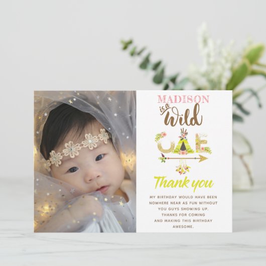 Wild One Girl Verjaardag Bedankt Gold Glitter (Staand voorkant)