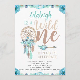 Wild One Girl Verjaardag Uitnodiging, Dreamcatcher Kaart