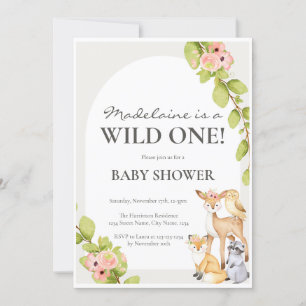 Wild One Girl Woodland Baby shower Invitation