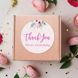 Wild One Girl's Eerste Verjaardag Dank u Ronde Sticker