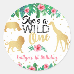 Wild One Girls First Birthday Party Favor Ronde Sticker