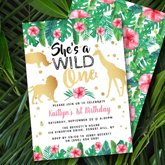 Wild One Girls First Birthday Party Invitations