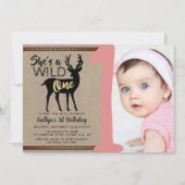 Wild One Girls Photo First Birthday Invitations (Devant)