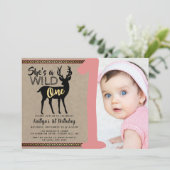 Wild One Girls Photo First Birthday Invitations (Debout devant)