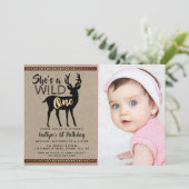 Wild One Girls Photo First Birthday Invitations (Debout devant)