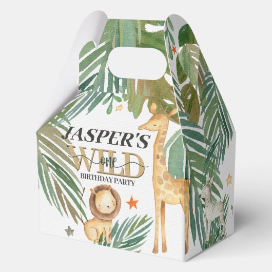 🎉🌿 Wild One Gold Green Birthday Favour Boxes Bedankdoosjes (Voorkant)