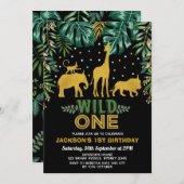 Wild One / Gold Oerwoud Safari Animals 1e verjaard Kaart (Voorkant / Achterkant)