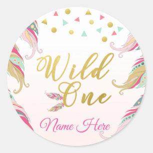 Wild One Gold Roze Groene Veer Sticker