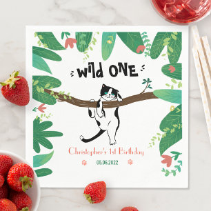 Wild One Greenery Safari Kitty Cat 1e verjaardag Servet